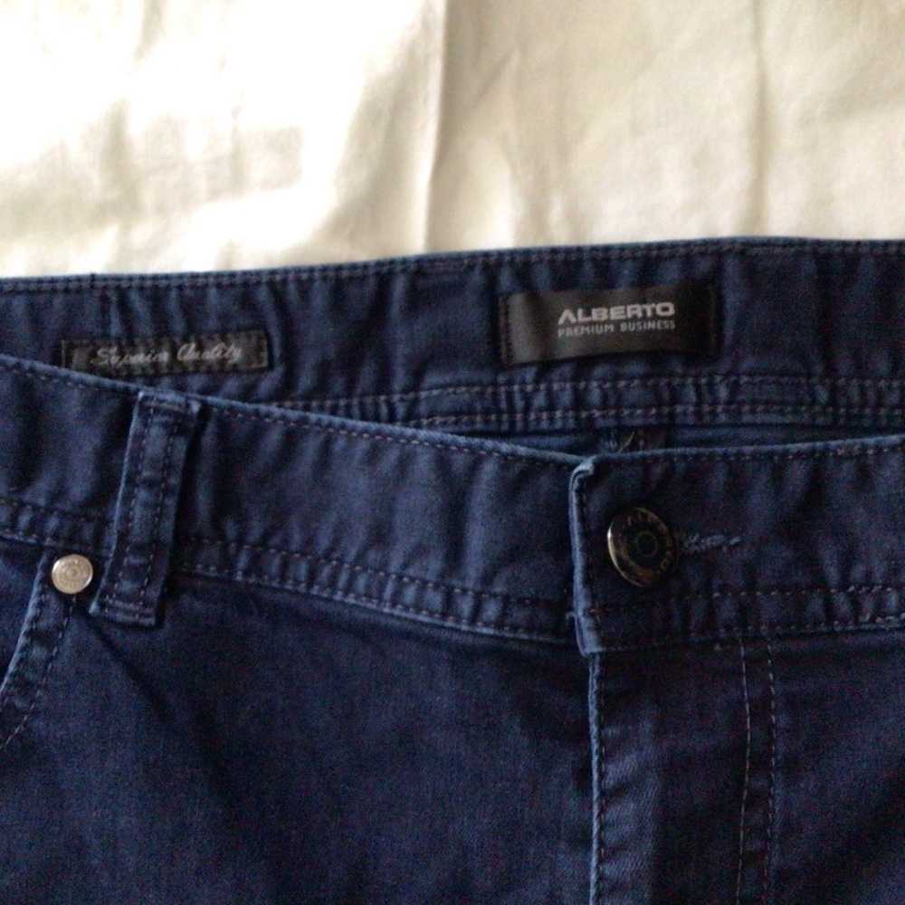 Alberto Premium Business Dress Jeans Pipe Overdyed Blue Regular Slim Fit 38/34 - Picture 3 of 8